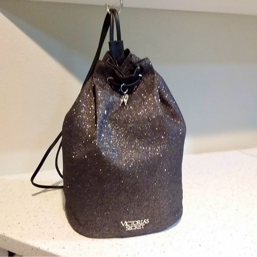 Victoria’s Secret glitter dark grey drawstring bag
